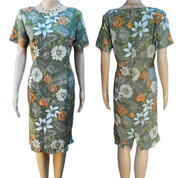 Kathie Lee Collection Dresses & Skirts - Kathie Lee Women’s  Short Sleeve Floral Olive Green dress